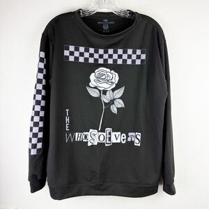The‎ Whosoevers Black Rose Checkerboard Long Sleeve Sweatshirt Women's Medium